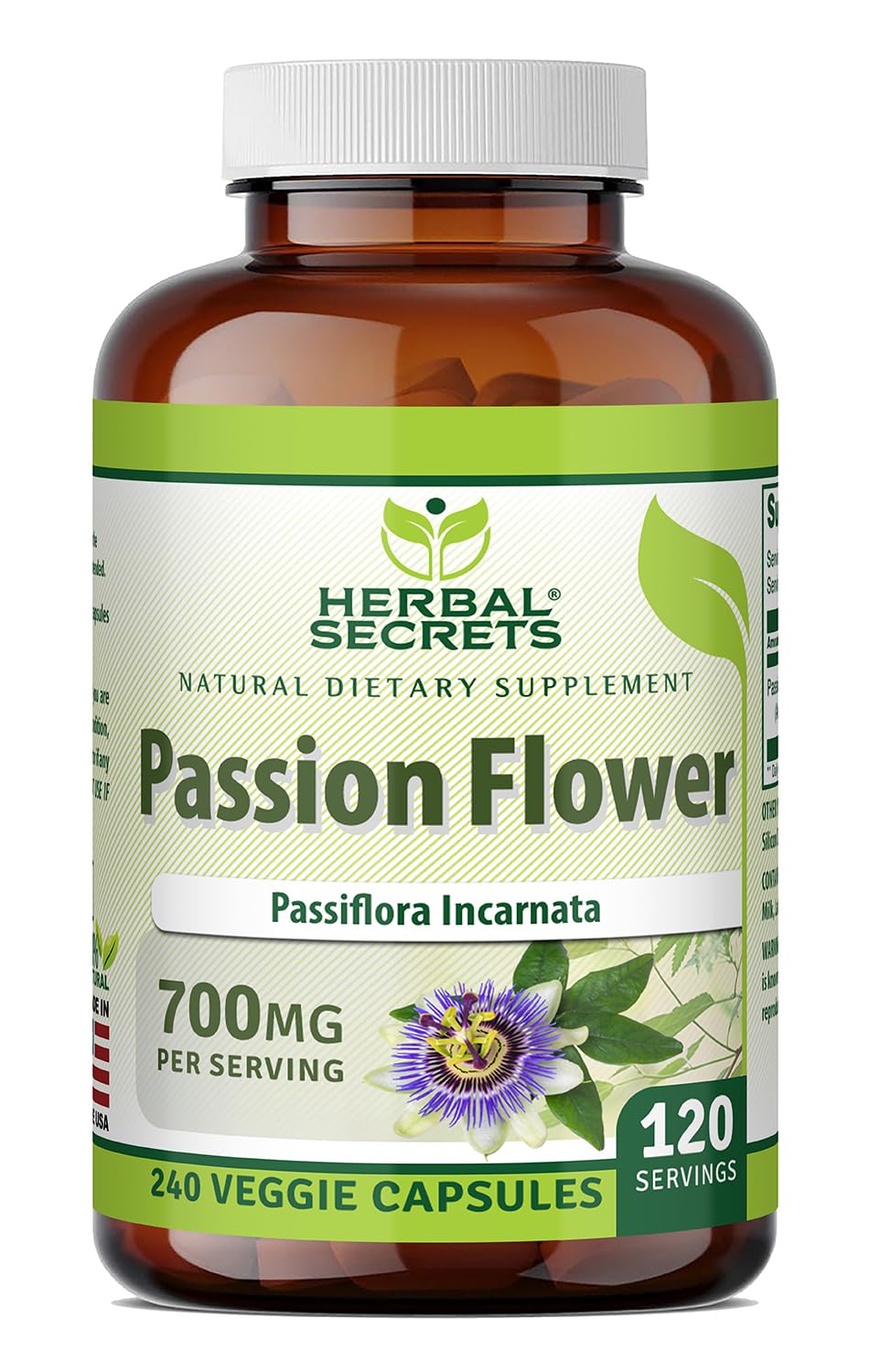 Herbal Secrets Passion Flower 700 Mg | Veggie Capsules Supplement | Non-GMO | Gluten-Free | Made in USA (1 Pack | 240 Count)