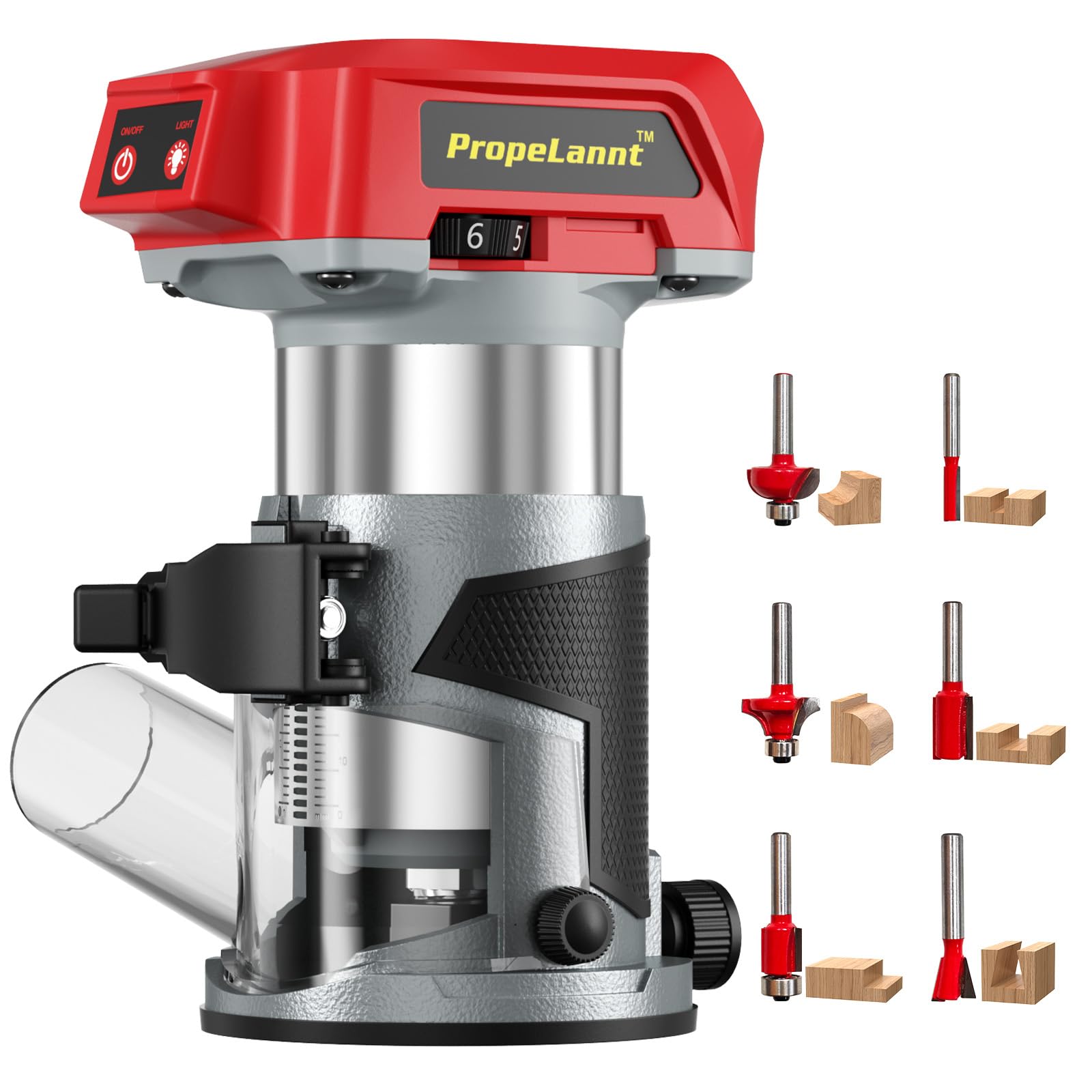 Photo 1 of Cordless Router for Milwaukee 18V Battery, 6-Speed Router with 6pcs 1/4" Shank Router Bits, Trimmer Tools for Woodworking, Brushless Motor, 30000 RPM(Battery Not Included)