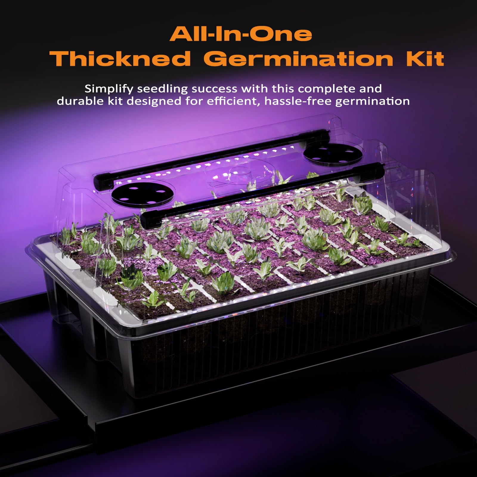 Patigrow Vassoio di avviamento per semi autoirrigante a 80 celle con luce di coltivazione, kit di avviamento per semi con cupola di umidità da 10,3 cm, vassoio iniziale per piantine da interno, vassoi