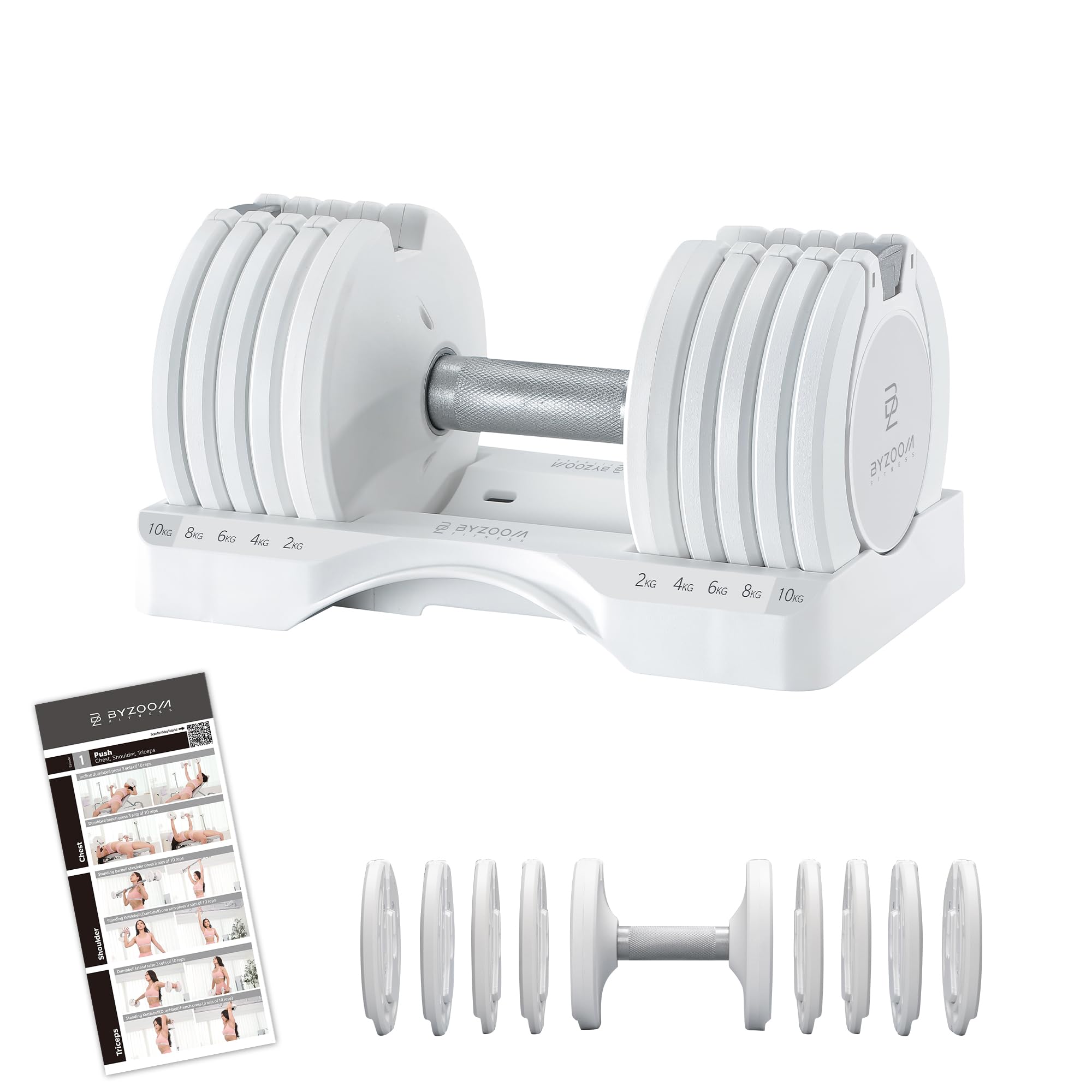 BYZOOM FITNESS Adjustable Dumbbell Single Piece, Verstellbare Hanteln 10 KG Einzeleinheit Ideale verstellbare Hanteln für zuhause, Krafttraining und Ganzkörpertraining 5-in-1 für Anfänger