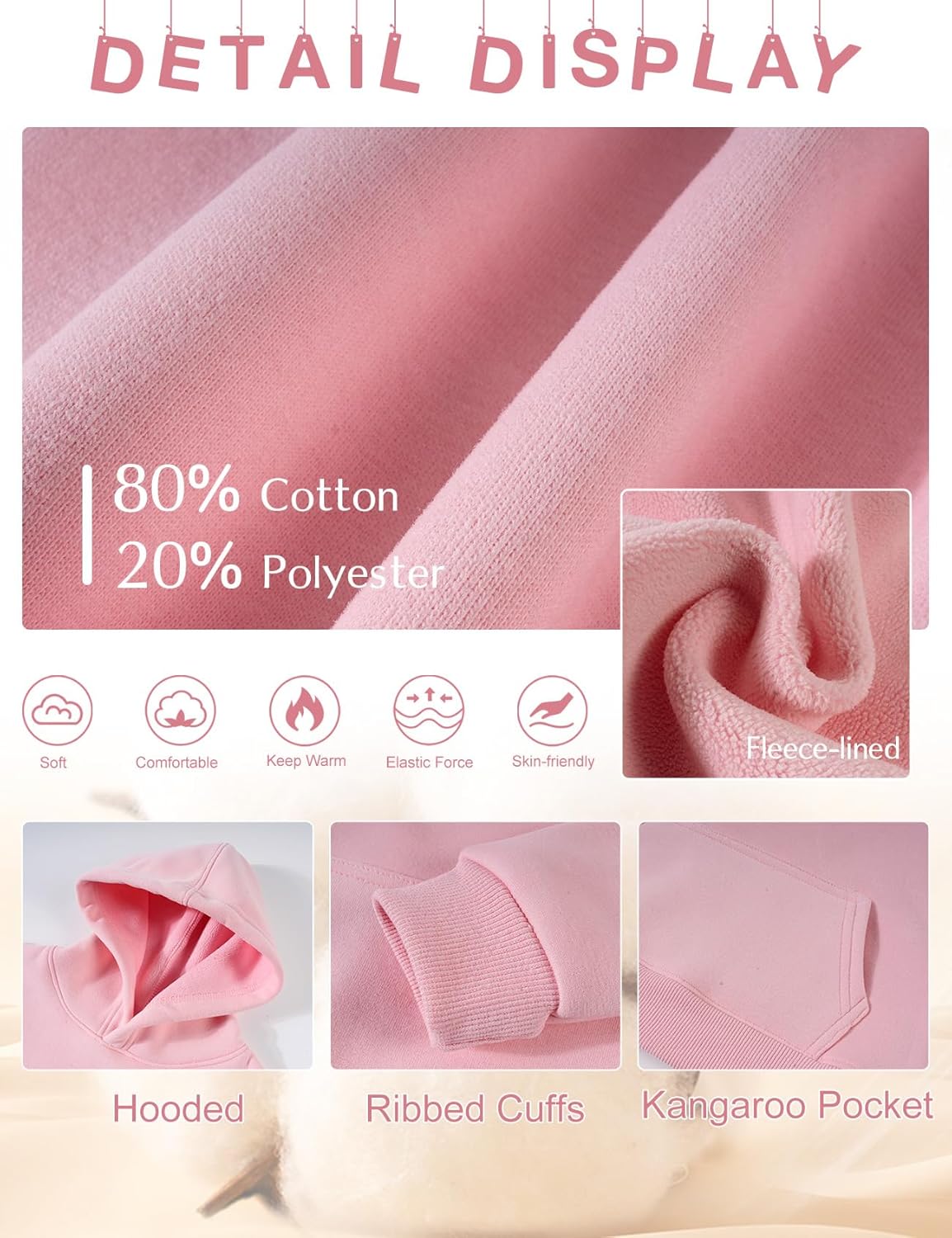 Girls Hoodies Fleece Lined Pullover Hooded Sweatshirts Kids Warm Casual Outfits Fall Winter Clothes - Image 6