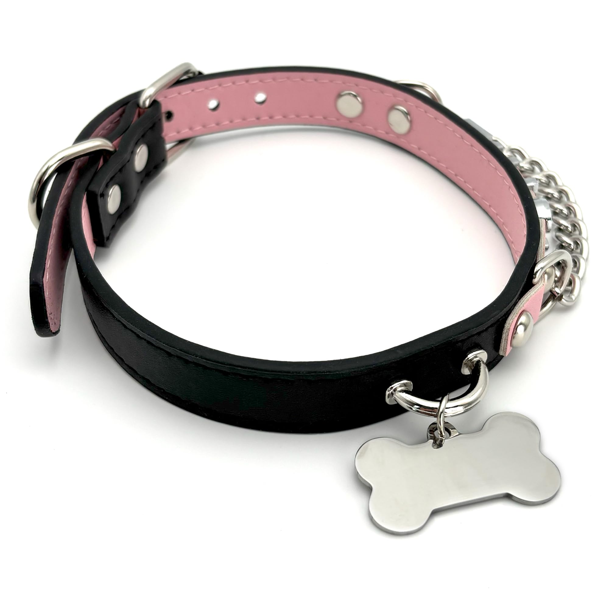 Leather Choker Collar Necklace For Women,Cute Skull Gothic Punk Rock Choker Necklace Collars: PINK BONE-LETTER