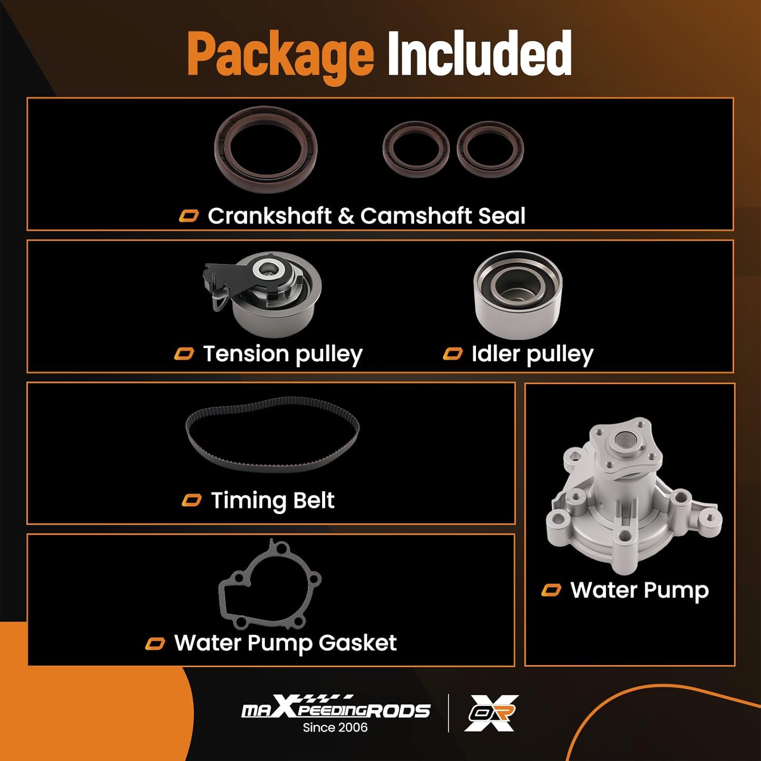maXpeedingrods Engine Timing Belt Kit Water Pump W/Tensioner for Hyundai Elantra 2007-2010 Tucson 2005-2009 Kia Spectra/Spectra5 2007-2009 Soul 2010 2.0L TCKWP284A