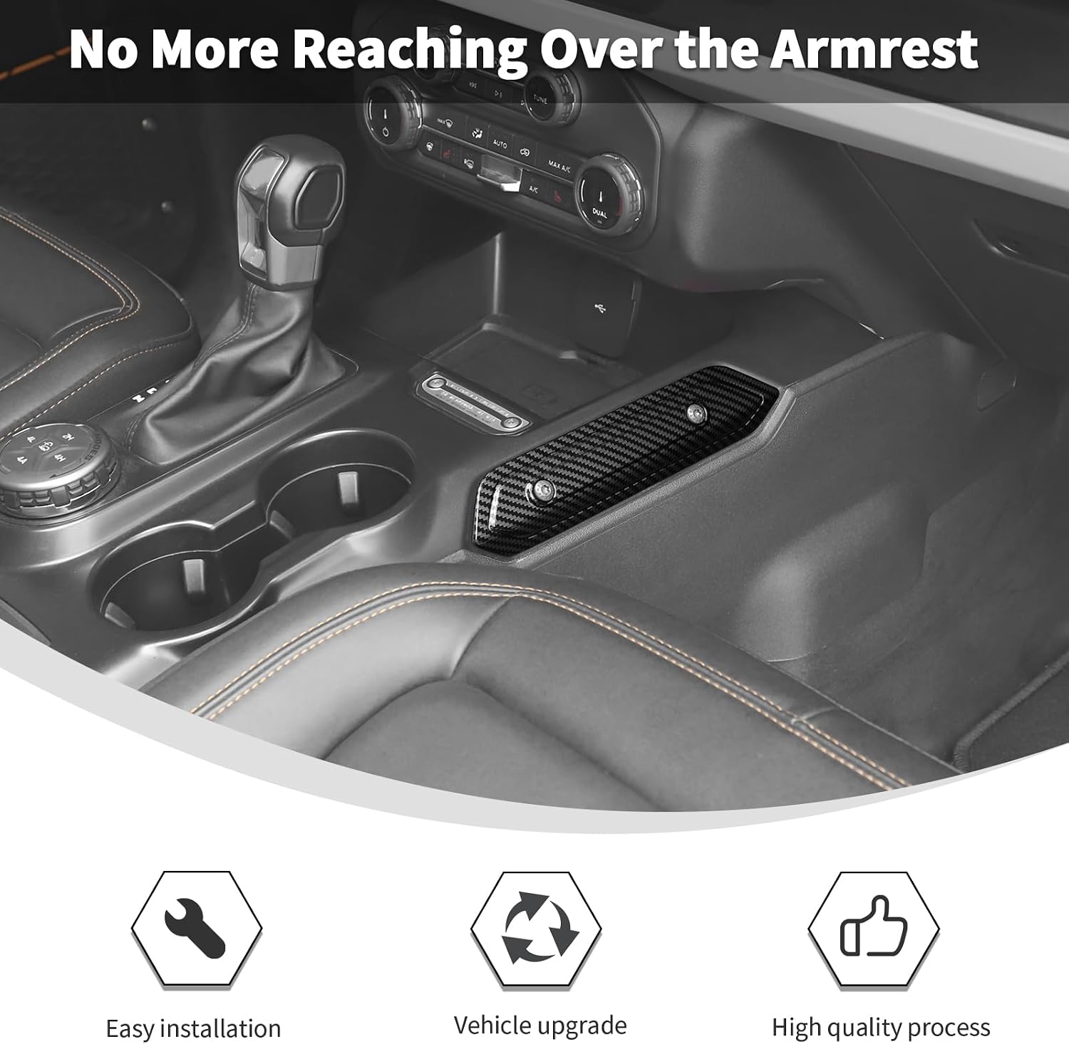 Linskip Console Side Covers for 2021-2025 Ford Bronco, Grab Handle Delete Plate - Easier Access to Organizer Trays for Passenger, Interior Accessories(Black Carbon)