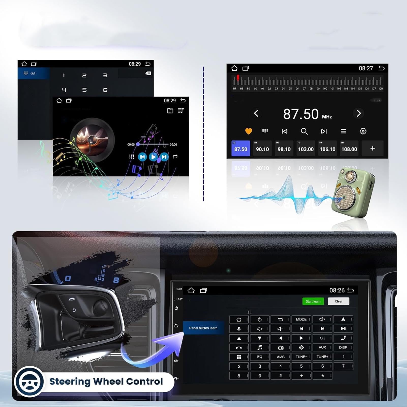7-calowe Radio Samochodowe Stereo z Podwójnym DIN dla Androida 13, Ekran Dotykowy HD z nawigacją GPS Kamera Cofania AHD, Radio Samochodowe Stereo z Ekranem Dotykowym
