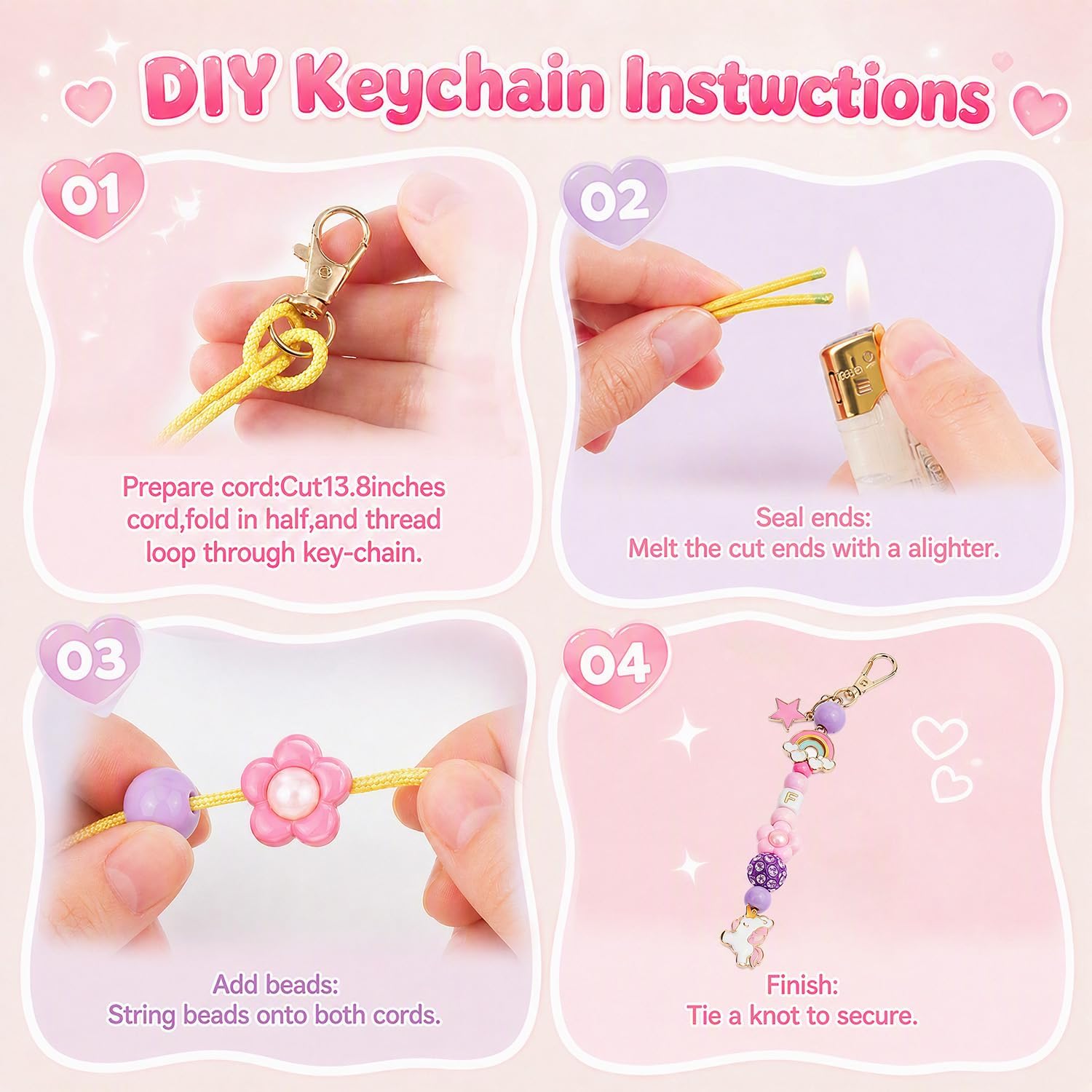 Fcoget 850pcs DIY Keychain Making Kit, Beads Colorful Bag Charm Kit