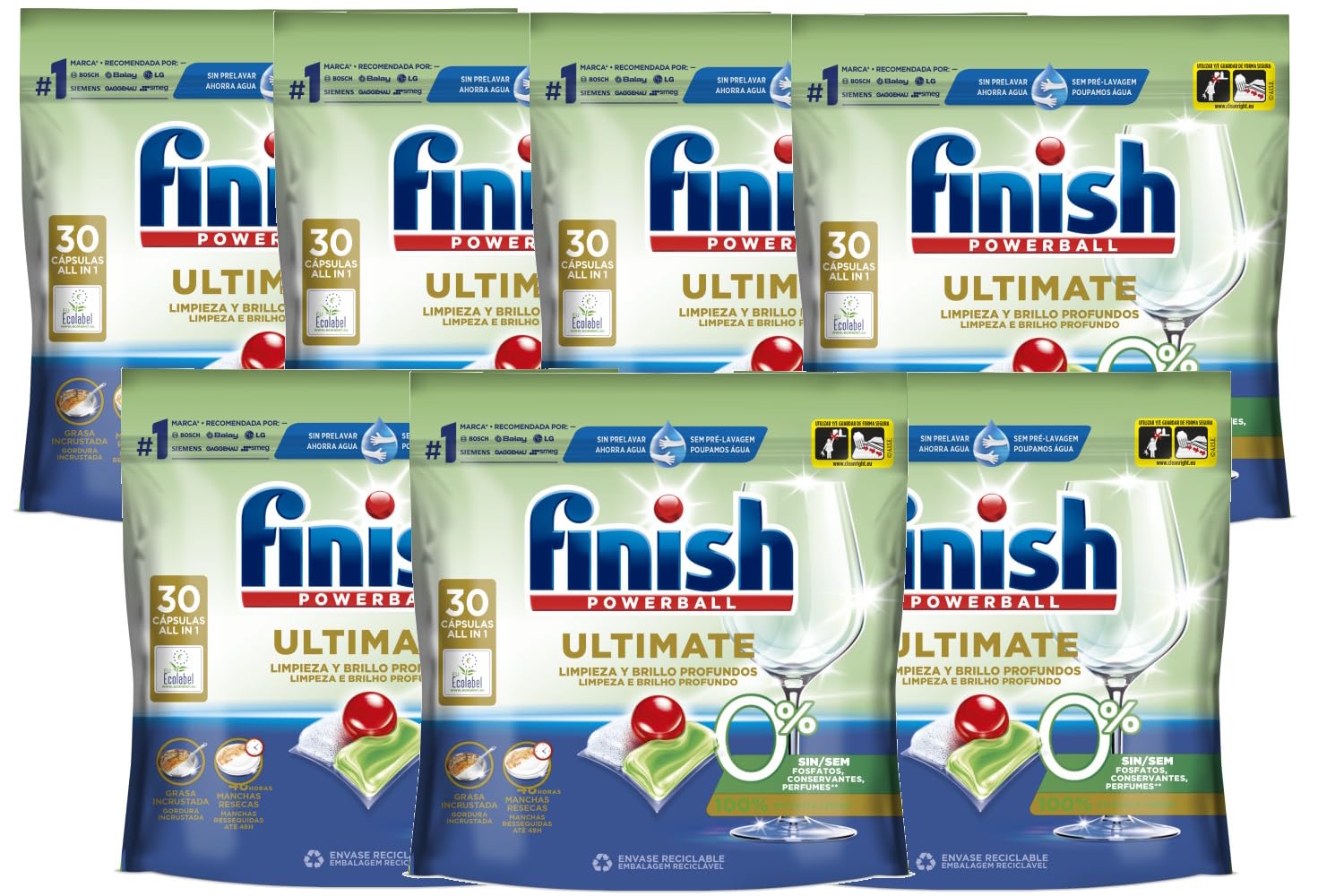 Finish Ultimate 0% 210 Pastillas para Lavavajillas Ecológicas