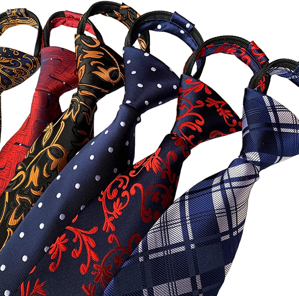 Zipper Ties for Men, 3.15 Inch Classic Woven Silk Zip Necktie Pre-tied Paisley Various Designs Zipper Neck Tie - Image 2