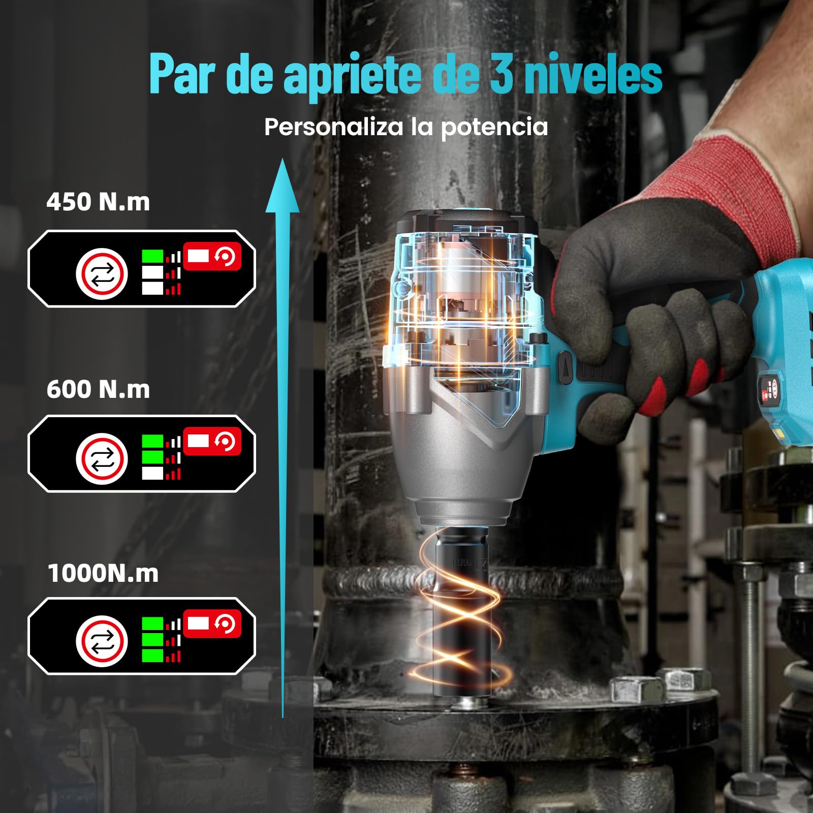 1400 Nm Llave de impacto inalámbrica 1/2", 2 baterías 4000 mAh con cargador rápido, 21V Llave de Impacto Eléctrica motor sin escobillas de alto rendimiento ideal para coche, camión, garaje