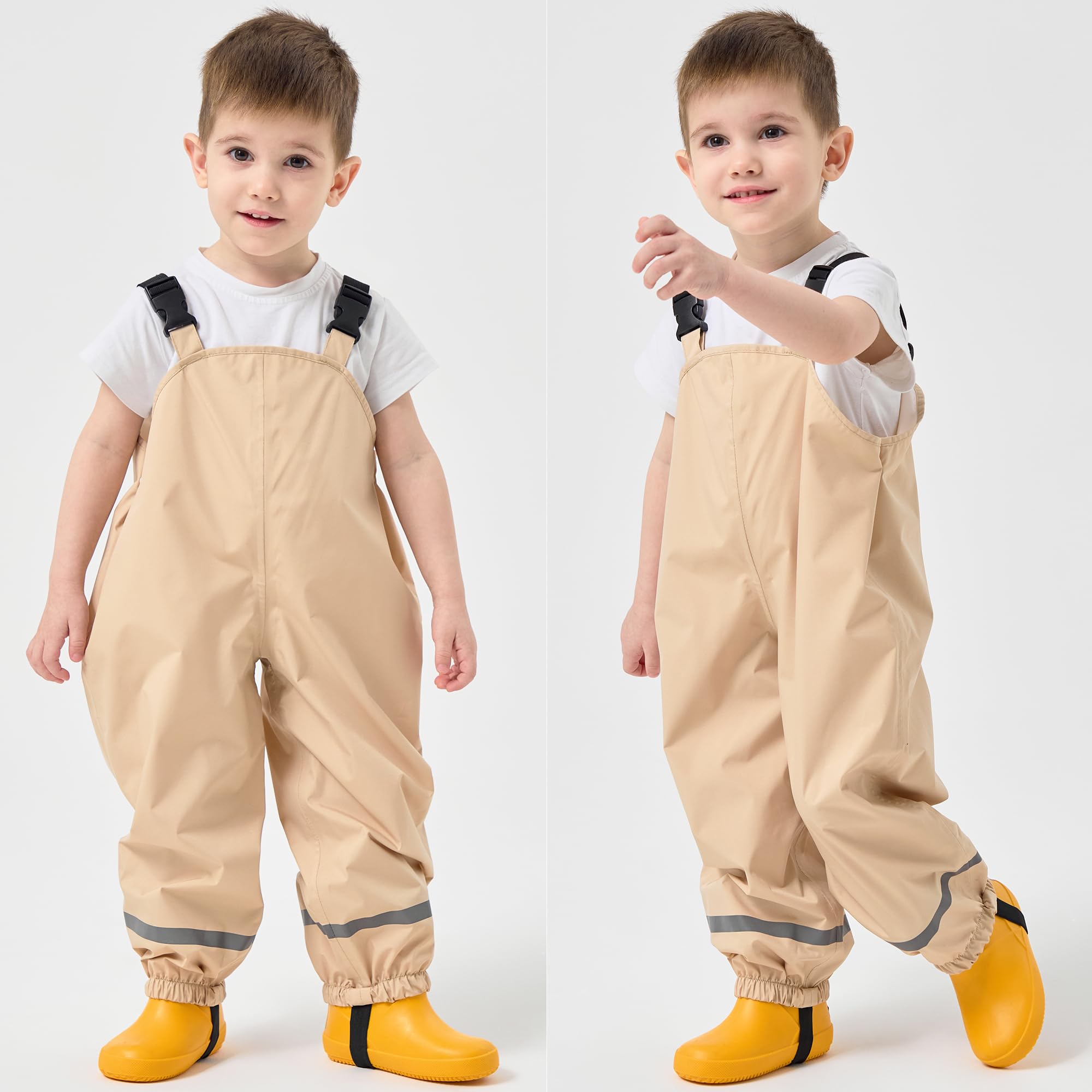 Fewlby Pantaloni Impermeabili Bambino, Pantaloni da Pioggia Ragazze Ragazzi Salopette Impermeabile Bambina Tuta Pioggia con Strisce Riflettenti per 2-6 anni