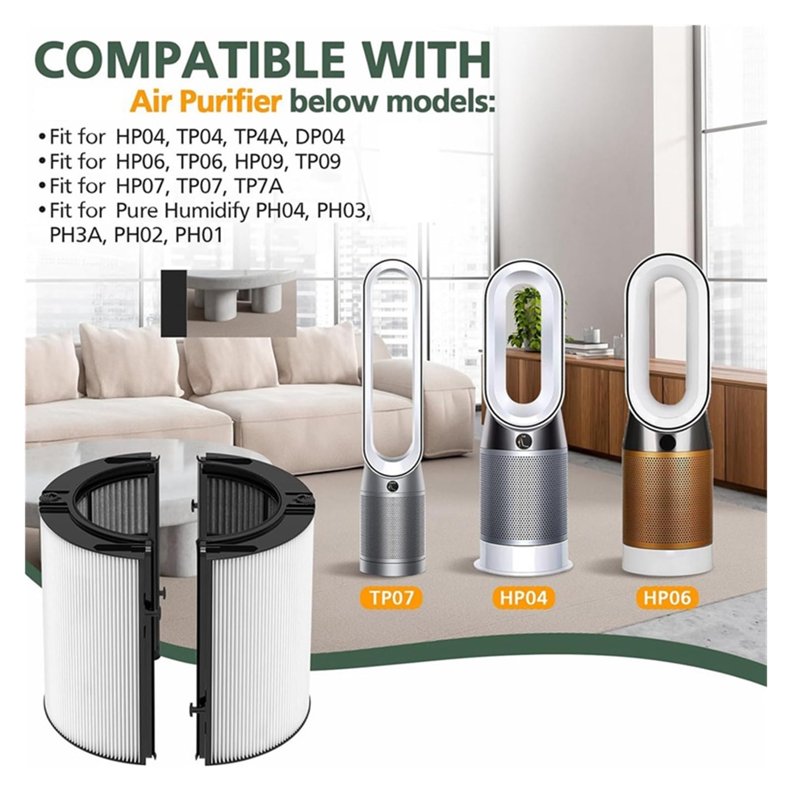 Filtro al carbone HEPA 2 in 1 compatibile con Dyson TP04 HP04 TP07