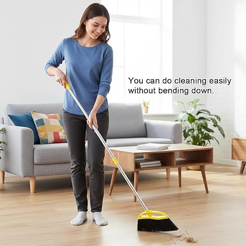 Miniatura 4 de Escoba de cerdas suaves para interiores, escoba angular con mango largo, escobas de barrido suave para pisos, escoba de cocina