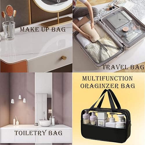Miniatura 4 de HUTUYIYI Bolsa de cosméticos transparente, bolsa de maquillaje de retazos de viaje impermeable, bolsa de aseo con asa de transporte, organiza