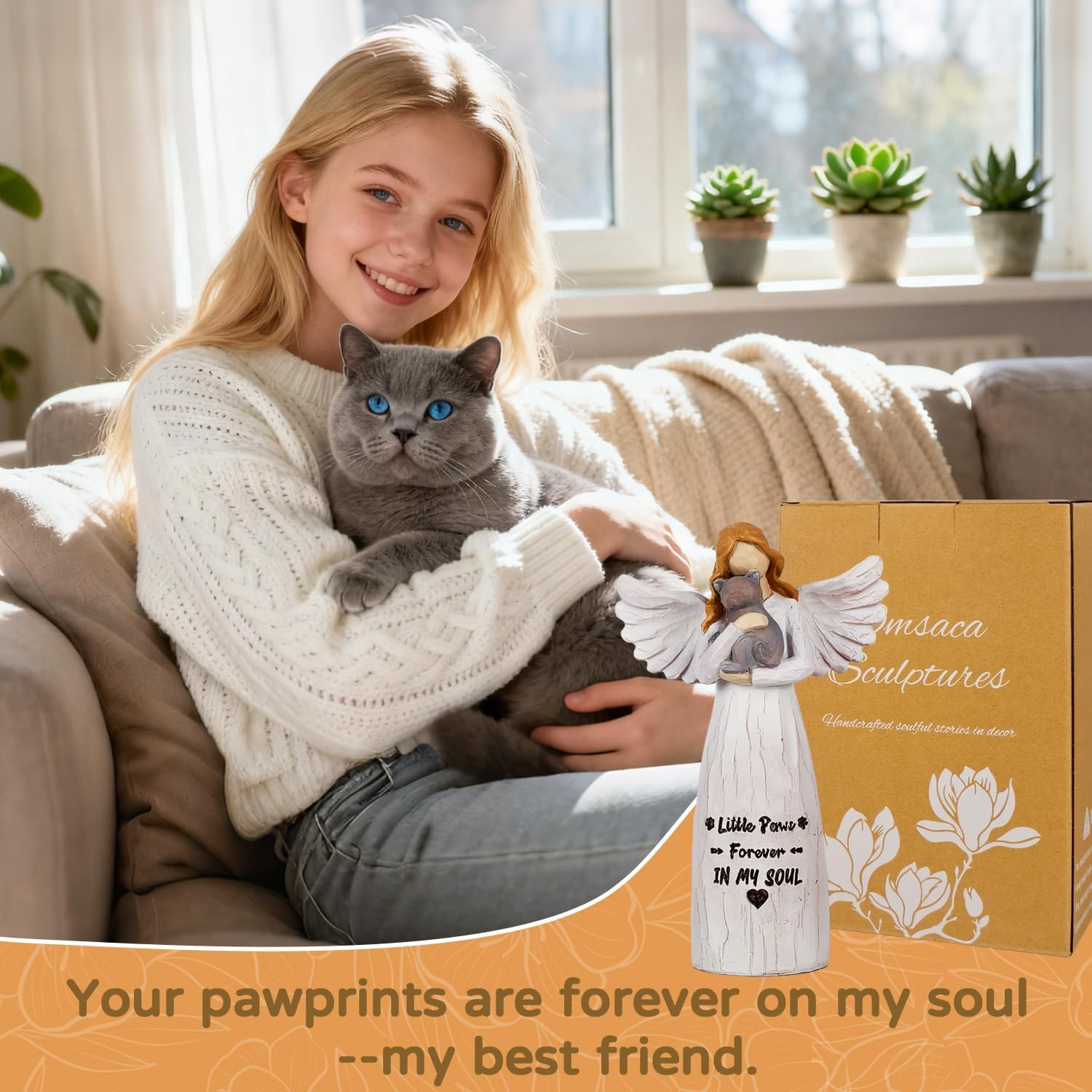 猫 友情 メモリアルギフト 猫愛好家、ペットの思い出のギフト - 手塗り 7インチ 天使の置物 装飾 ペットオーナー向け