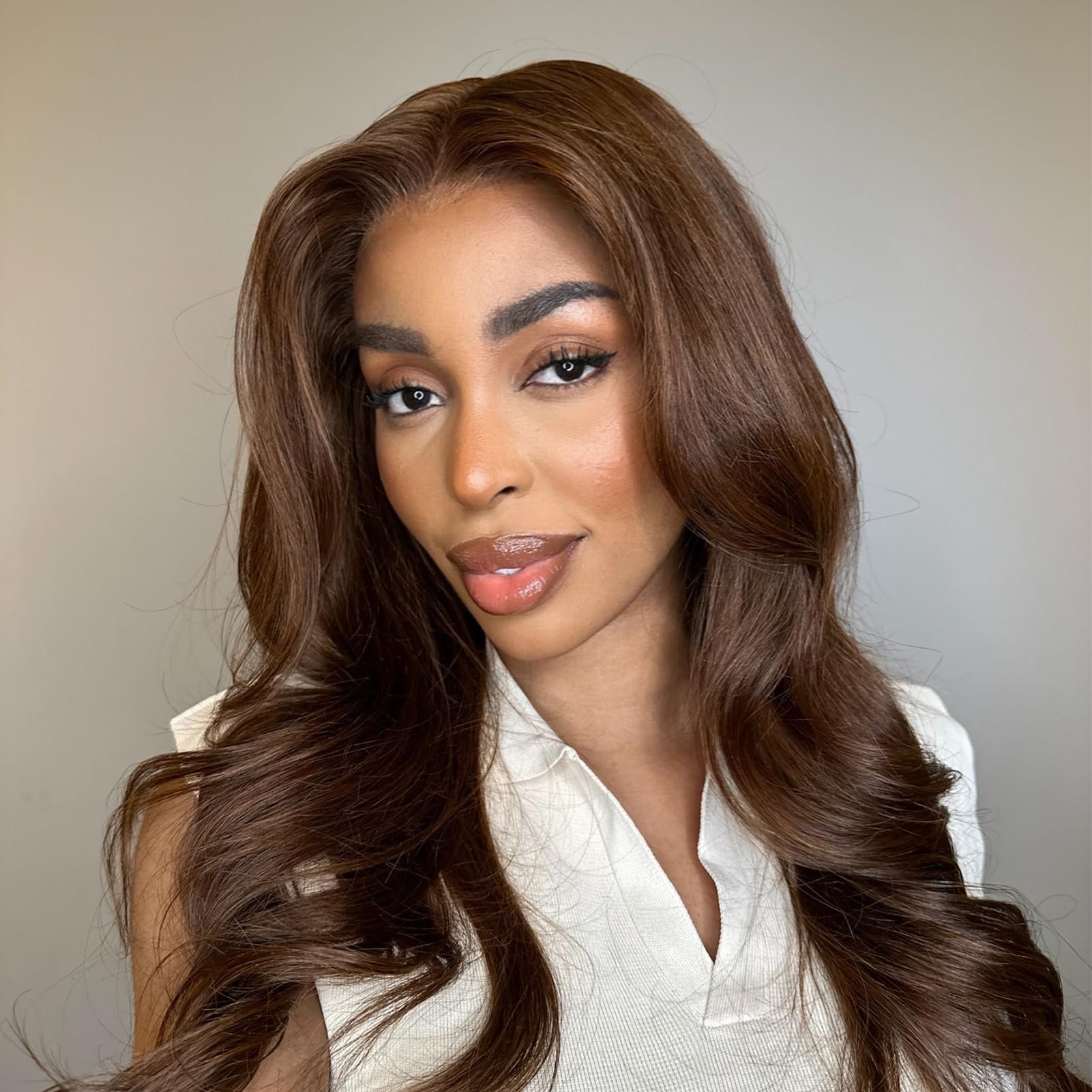 13x6 HD Lace Front Wig Human Hair Pre Plucked 250% Density Unprocessed Chestnut Brown Skinlike Natural Hairline Swiss Lace Wig for Women Straight Hair Heat Resistant Everyday Wear 18 Inch