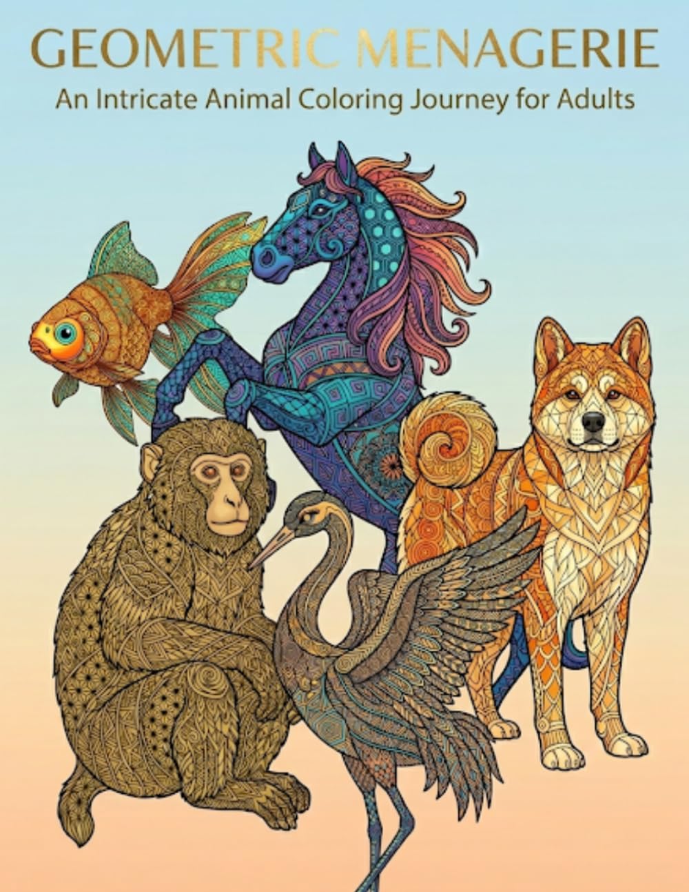 Geometric Menagerie: An Intricate Animal Coloring Journey for Adults