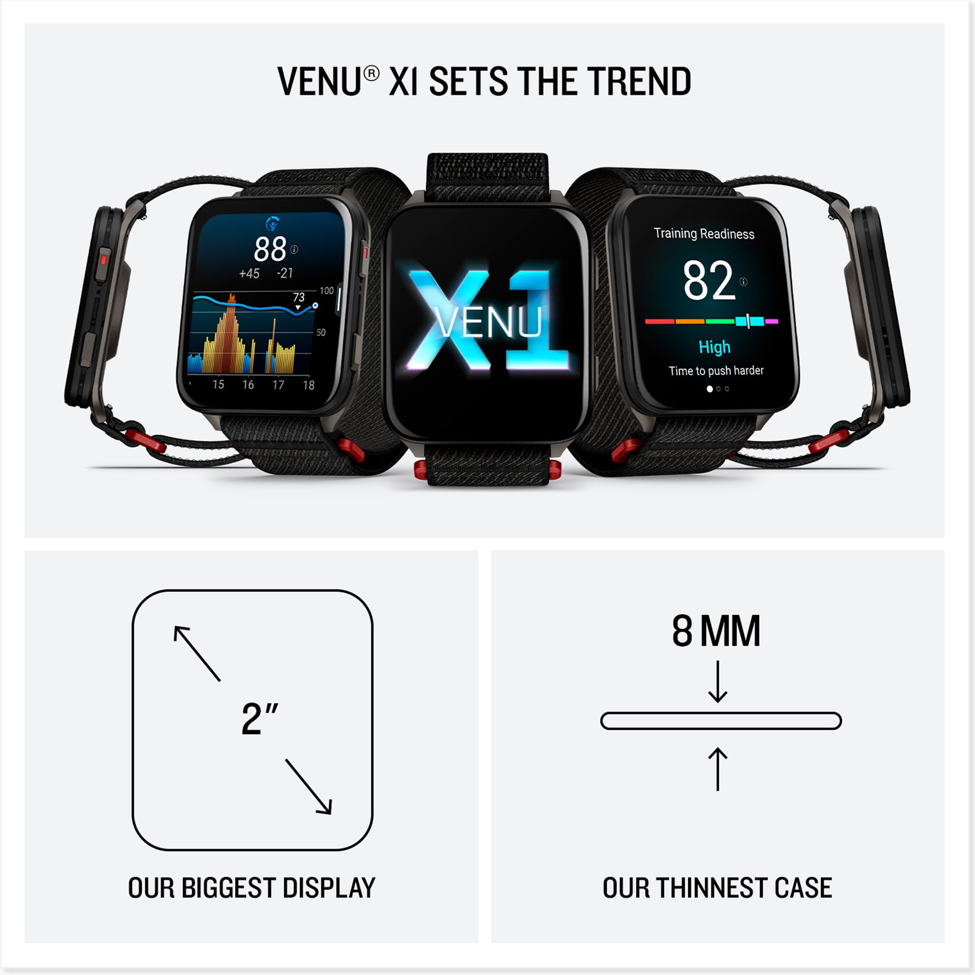 Garmin Venu X1 Montre intelligente GPS 51 mm AMOLED, batterie 8 jours, lampe de poche LED, noire (renouvelée)