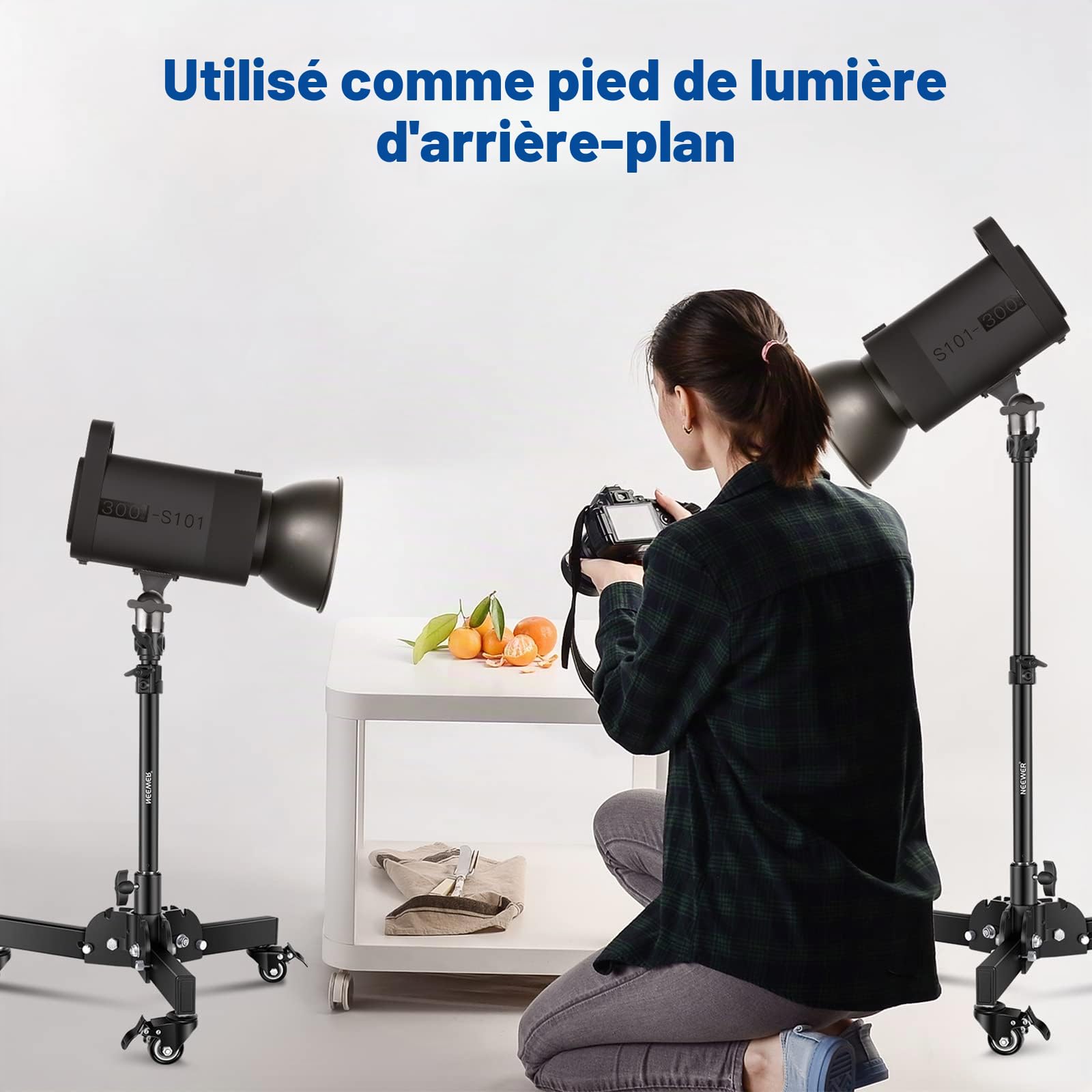 NEEWER ST72 Lot de 2 trépieds de lumière robustes avec roulettes, hauteur max. 2,4 pieds, trépied pliable pour prise de vue à faible angle, trépied de lumière pour boîte à lumière, monolight et autres