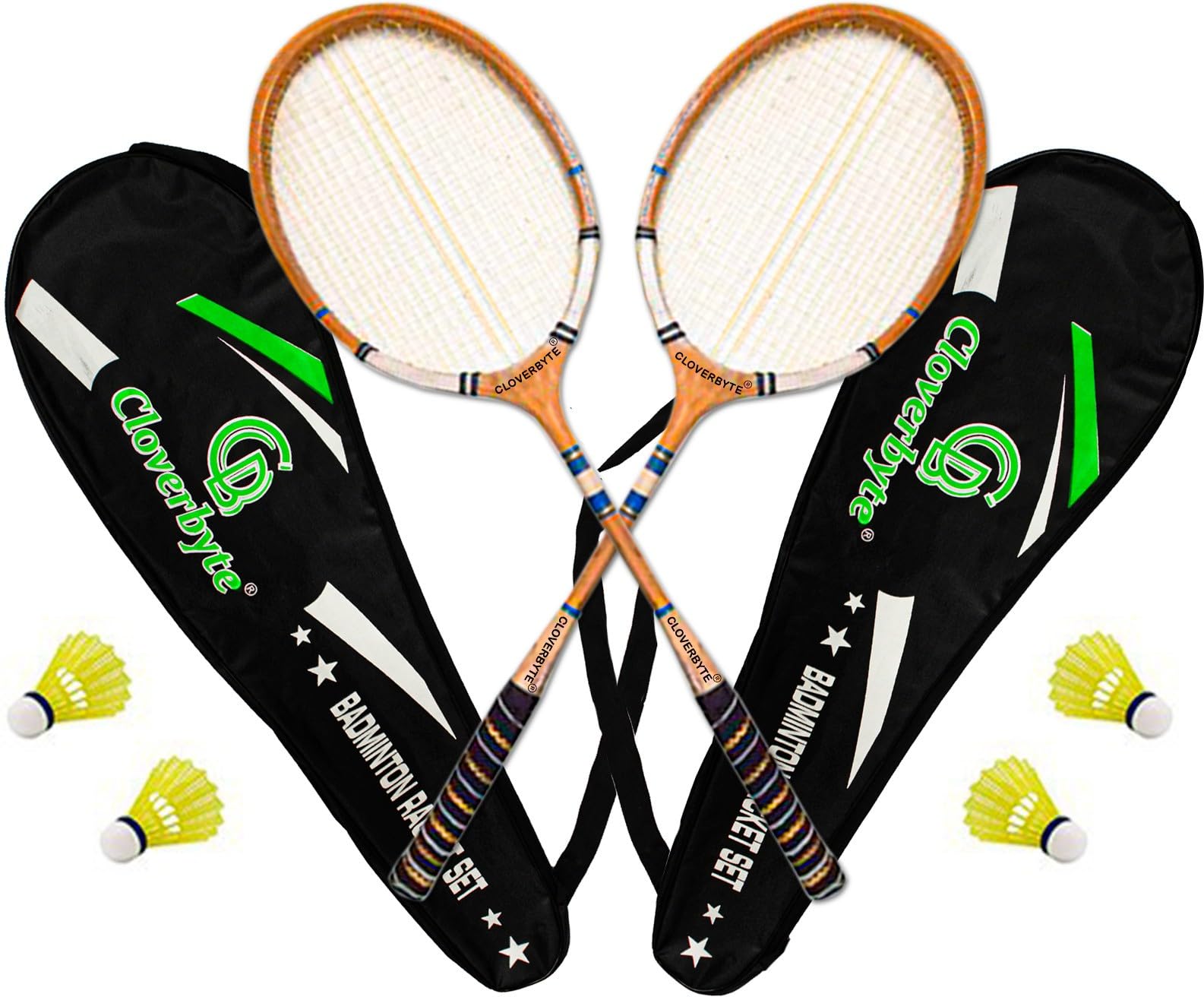CLOVERBYTE Wooden 2 Piece Racquet with 4 Plastic Shuttle Cock with 2 Badminton Cover Badminton Kit (B0CS6KT1WG) Amazon Price History, Amazon Price Tracker