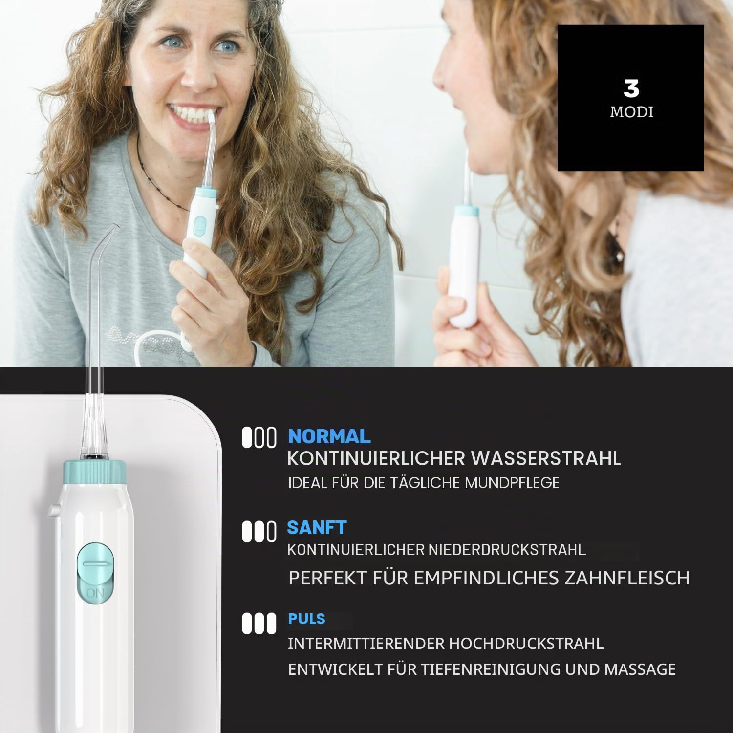 Taurus - Munddusche 20W | 600 ml Reservoir | 10 Druckstufen | 3 Modi | 7 Düsen | 1.200–1.700 Puls/Min | Touch-Bedienung | Auto-Off