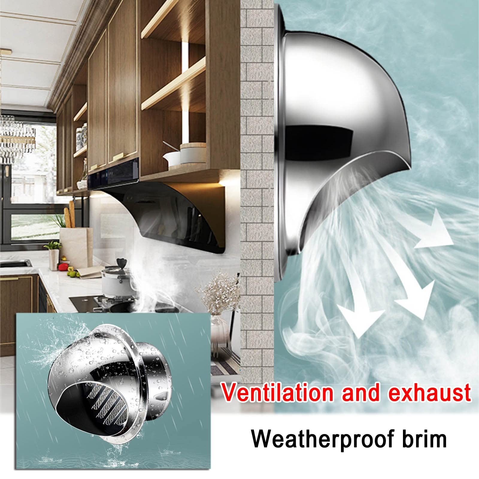 Tapa De Ventilación para Casa, 80mm 125mm 150mm 200mm 300mm Rejilla Redonda Tapa De Ventilación, Campana De Ventilación De Acero Inoxidable 304, Protección contra La Intemperie