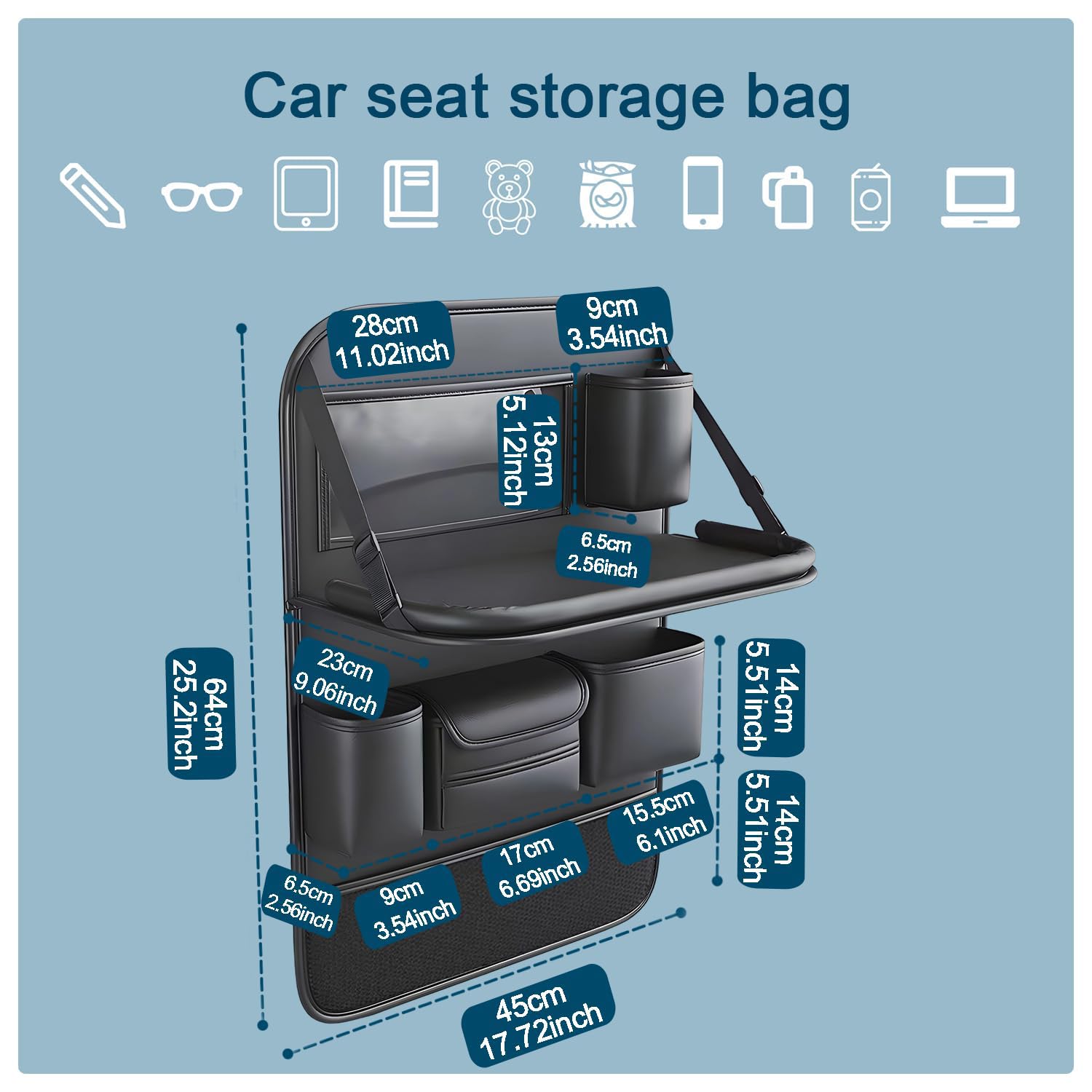 Organizer per seggiolino Auto, per Ford Grand V408/Tourneo Courier B460/Tourneo Custom V362 Organizer per Bambini, Multifunzione, con Tavolo Pieghevole e Diverse Tasche