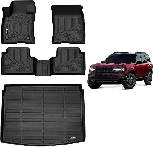 FREEMOTOR802 Compatible con Ford Bronco Sport 2021-2023 Alfombrillas y alfombrillas para maletero, color negro, moldeadas en 3D, forro de 1 2 fila