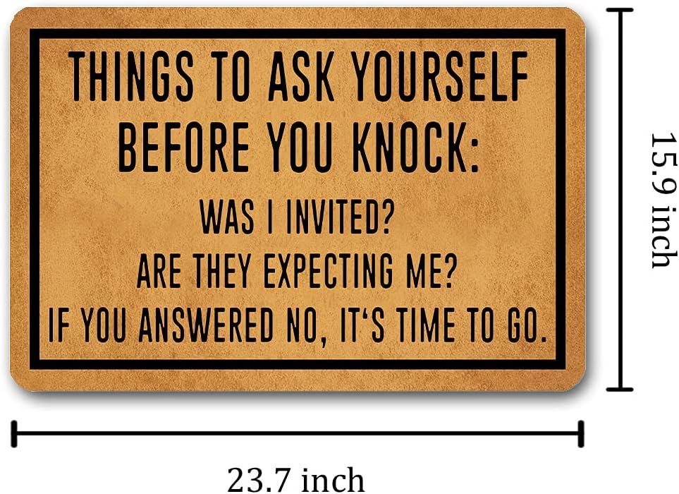 Funny Entry Rugs for Inside House Front Porch Sign Rugs Things to Ask Yourself Before You Knock Personalized Monogram Kitchen Rugs and Mats with Anti-Slip Rubber Back Novelty Gift Mat(23.7 X 15.9 in)