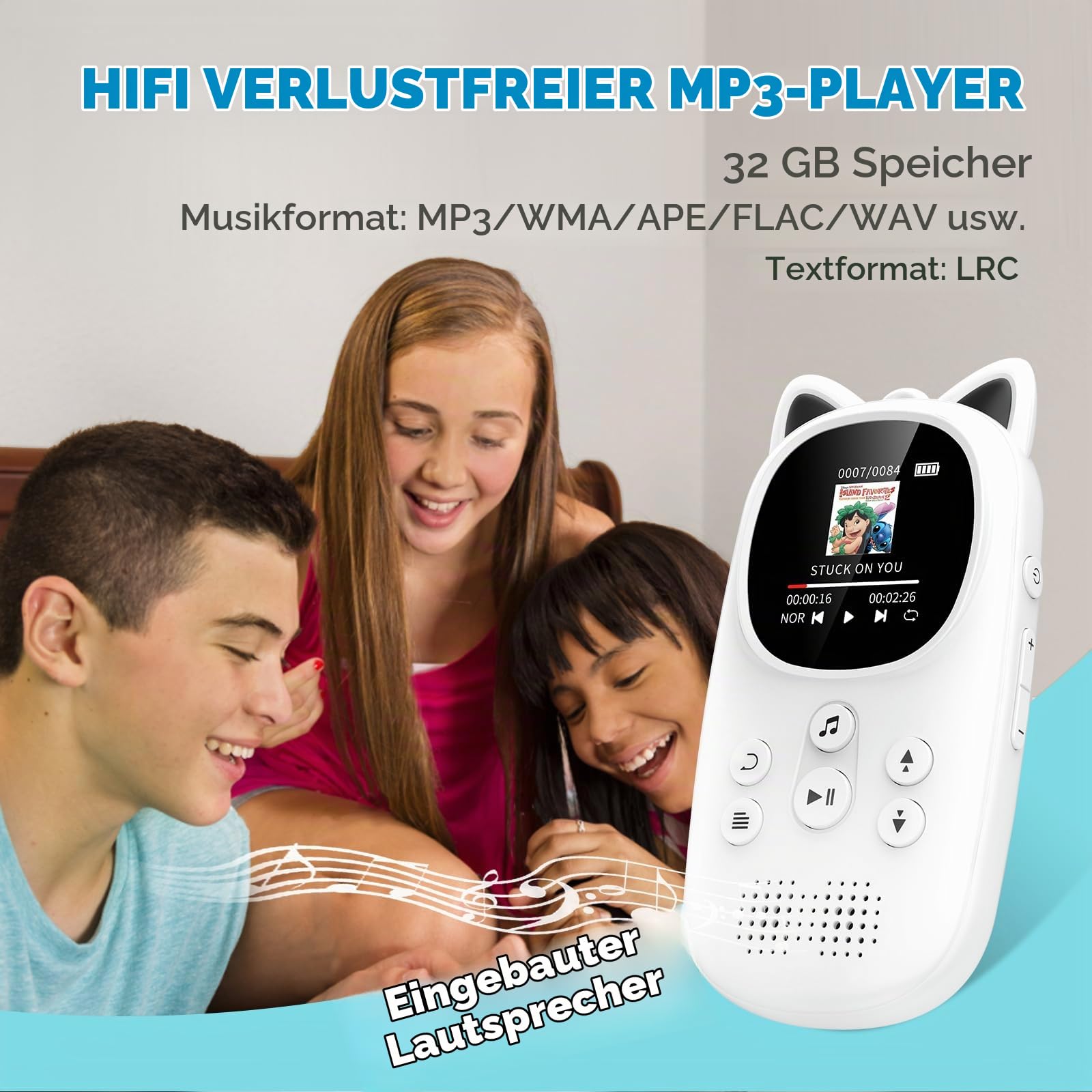 32GB MP3-Player mit Bluetooth 5.0, Oilsky Kinder MP3 Player mit Kopfhörer, 750mAh Tragbarem Sport Mp3 Musikplayer mit Lautsprecher, UKW-Radio, Schrittzähler, Diktiergerät (Schwarz)
