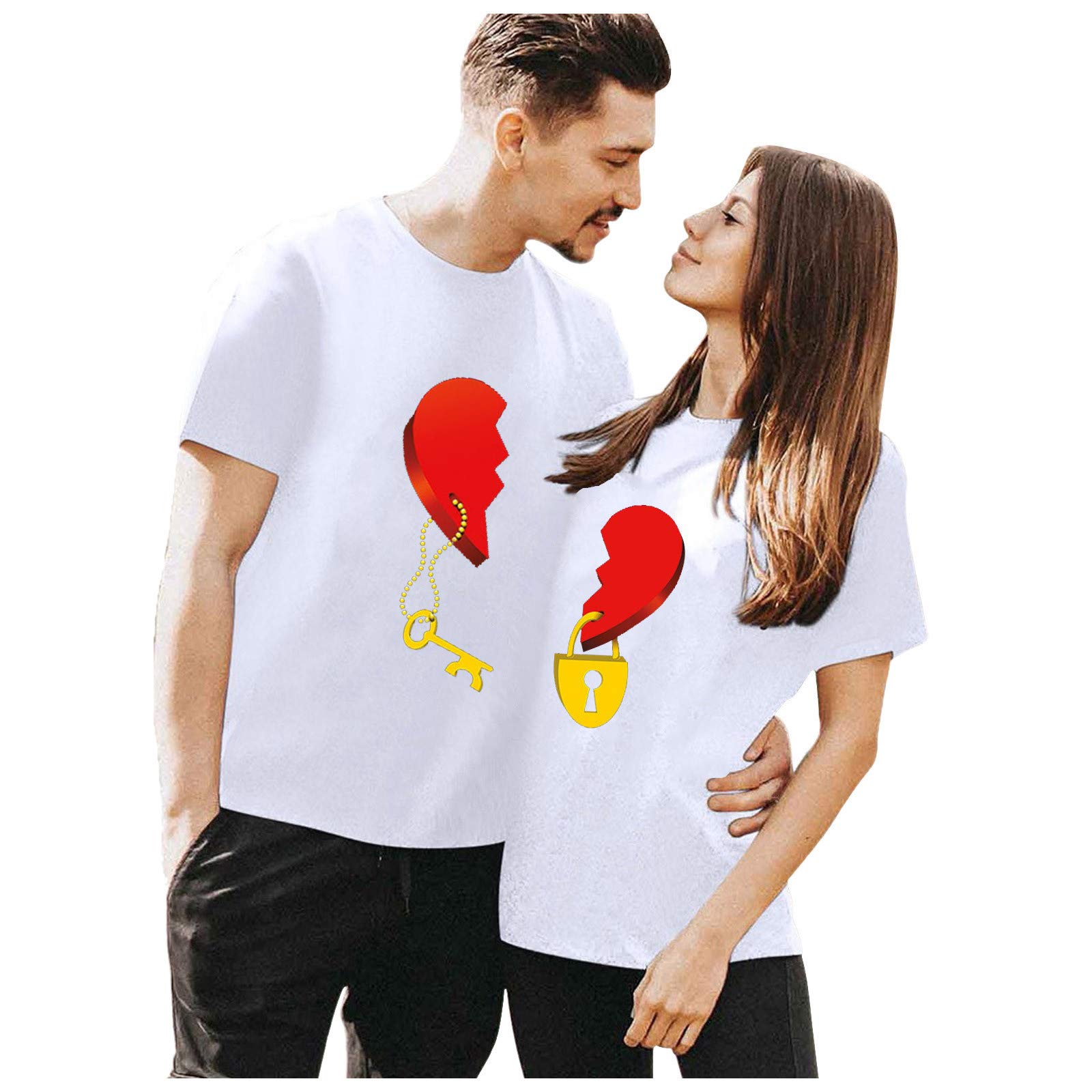 Cokbyavla Women's 7White Matching Couple Shirts,Matching Couples Valentine's Day Shirts Valentine's Day Pajamas His And Hers Couple Outfit Valentine's Day Embroidered Hoodies Shirt Set(,,S)
