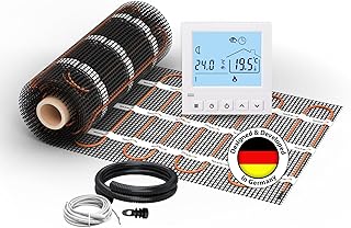 Elektrische Fußbodenheizung für Fliesen: Zweiader-Heizmatte WARMON ULTRA 200 W/m² inkl. Thermostat mit Bodensensor, Thermostat:, Mattengröße:3 m²