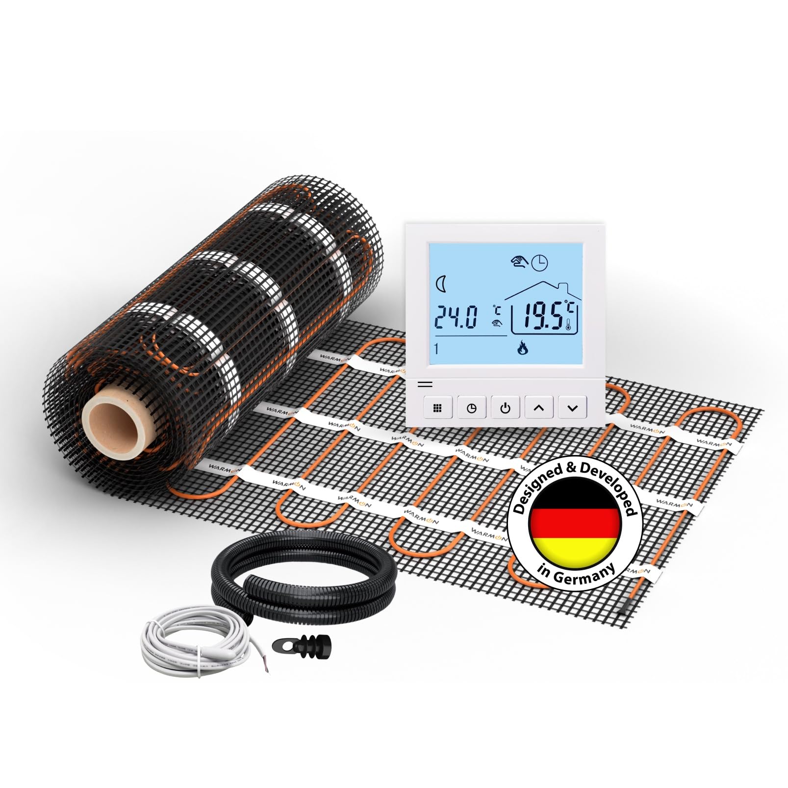 Elektryczne ogrzewanie podłogowe do płytek: mata grzewcza WARMON CLASSIC 150 W/m² z cyfrowym termostatem TS 50 biała, rozmiar maty: 3,5 m²