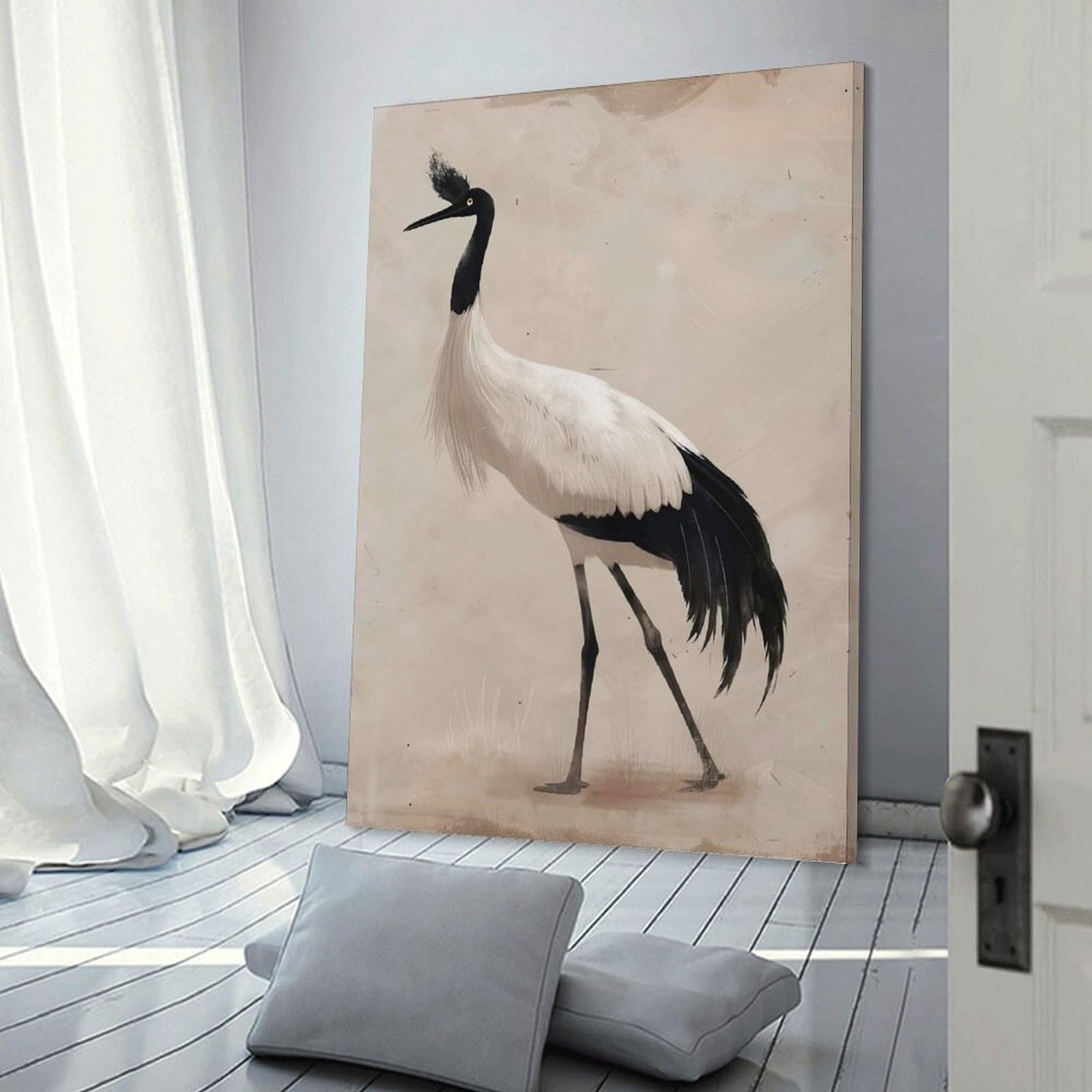 Junmoney Frame-Style-18 Black-Necked Crane Illustration Home Decor Wall Art 20X30inch(50X75cm), For Lounge, Study, Hallway Or Flat Walls, Stylish Home Artwork For Focal Walls