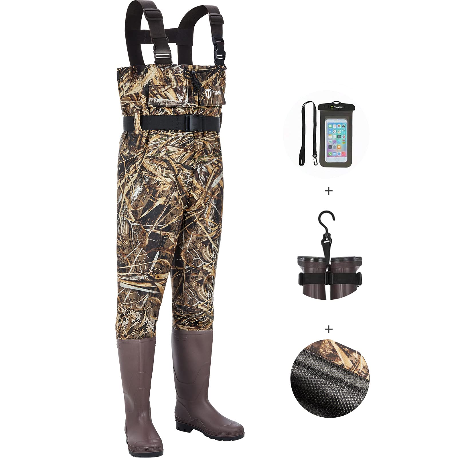 TIDEWEChest Waders with Mesh Lining(Upgraded), Camo Waterproof Fishing Hunting Bootfoot PVC Waders (5-14)