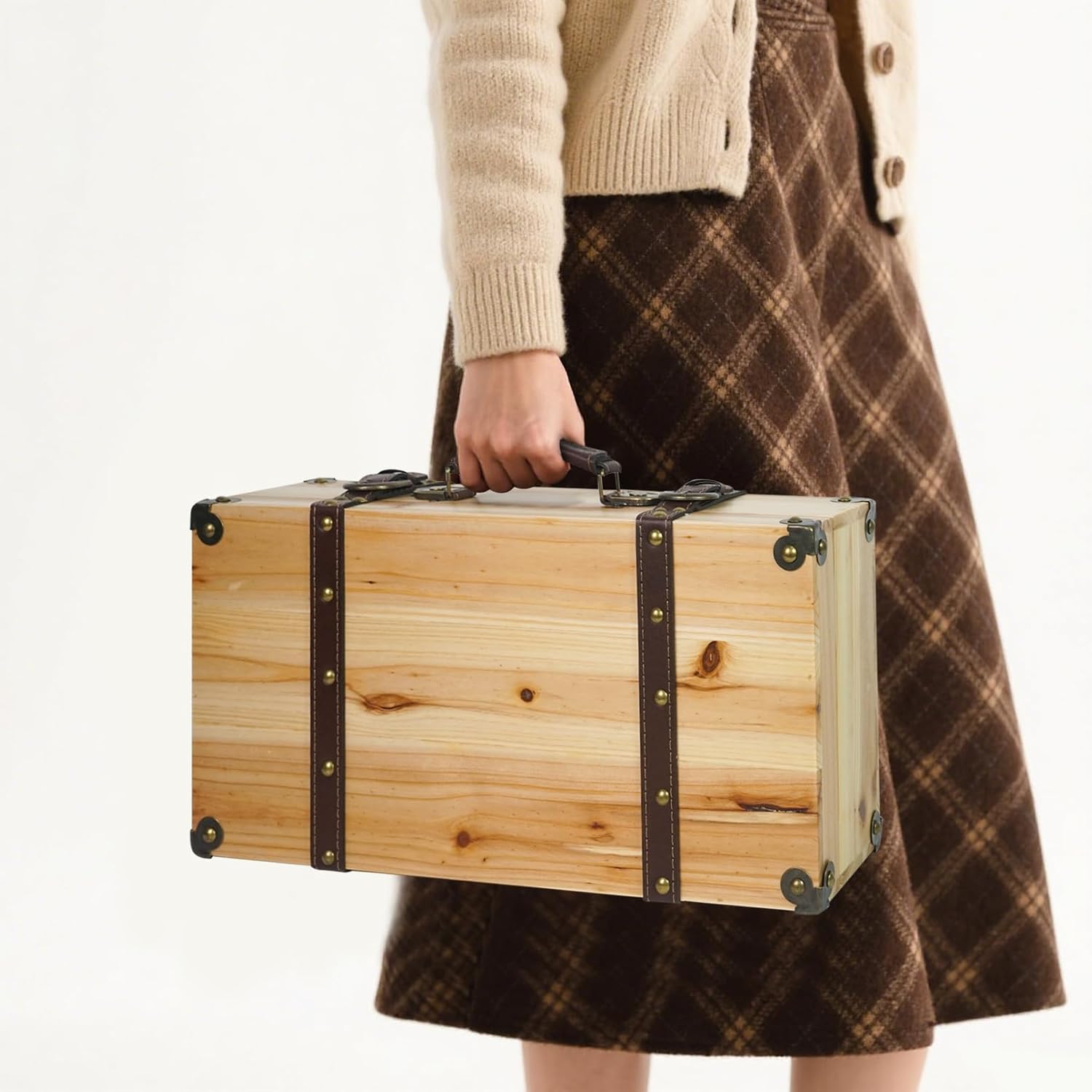 DreamsEden Decorative Solid Wood Box, Wooden Storage Box with Lid and Handle, 17.2’’ x 8.5’’ x 5.2’’