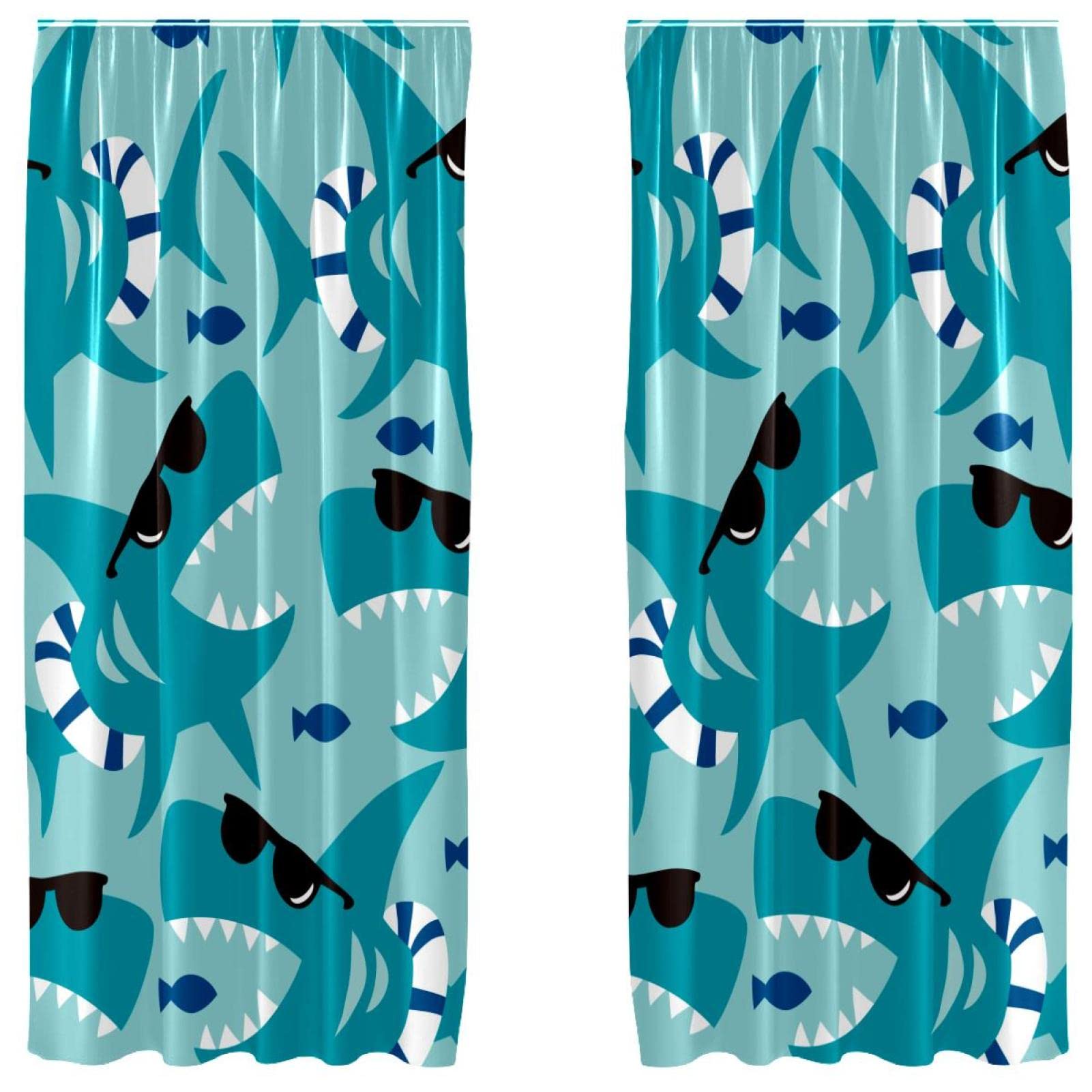 Cortinas de paneles para ventana con estampado de tiburón divertido, pack de 2 unidades