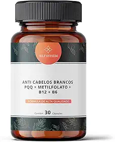 Anti Cabelos Brancos PQQ 10mg + Metilfolato 5000mcg + B12 1000mcg + B6 15mg 30 Cápsulas