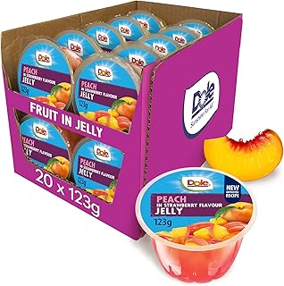 Dole Peach in Strawberry Jelly Fruit Bowls 20 x 123g, Healthy Snack Made with Fresh Fruits, Perfect for Breakfast & Desser...