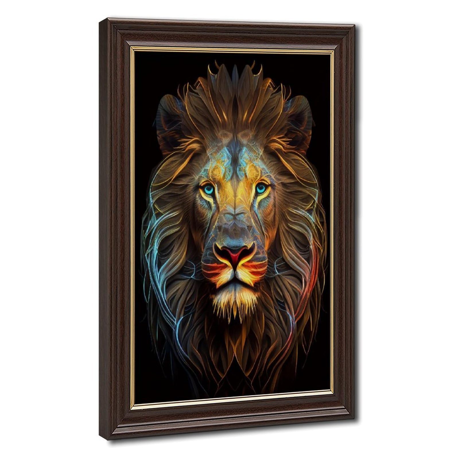 Bareronor Mokume Gane Frame-Style Cosmic Lion Canvas Poster For Office Decor Gift