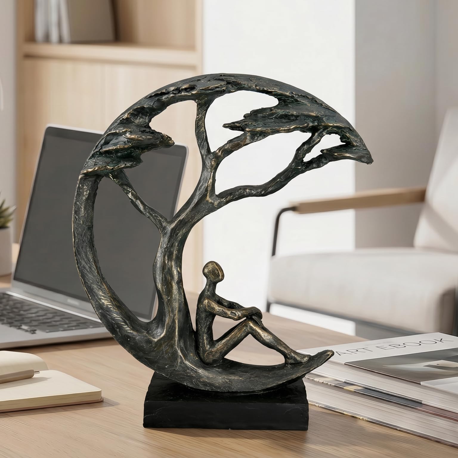 Casablanca Skulptur Daydreamer, Deko Figur Bronze, Kunstharz Statue Wohnzimmer, Büro Dekoration H. 32 cm x B. 26 cm - Moderne Skulpturen