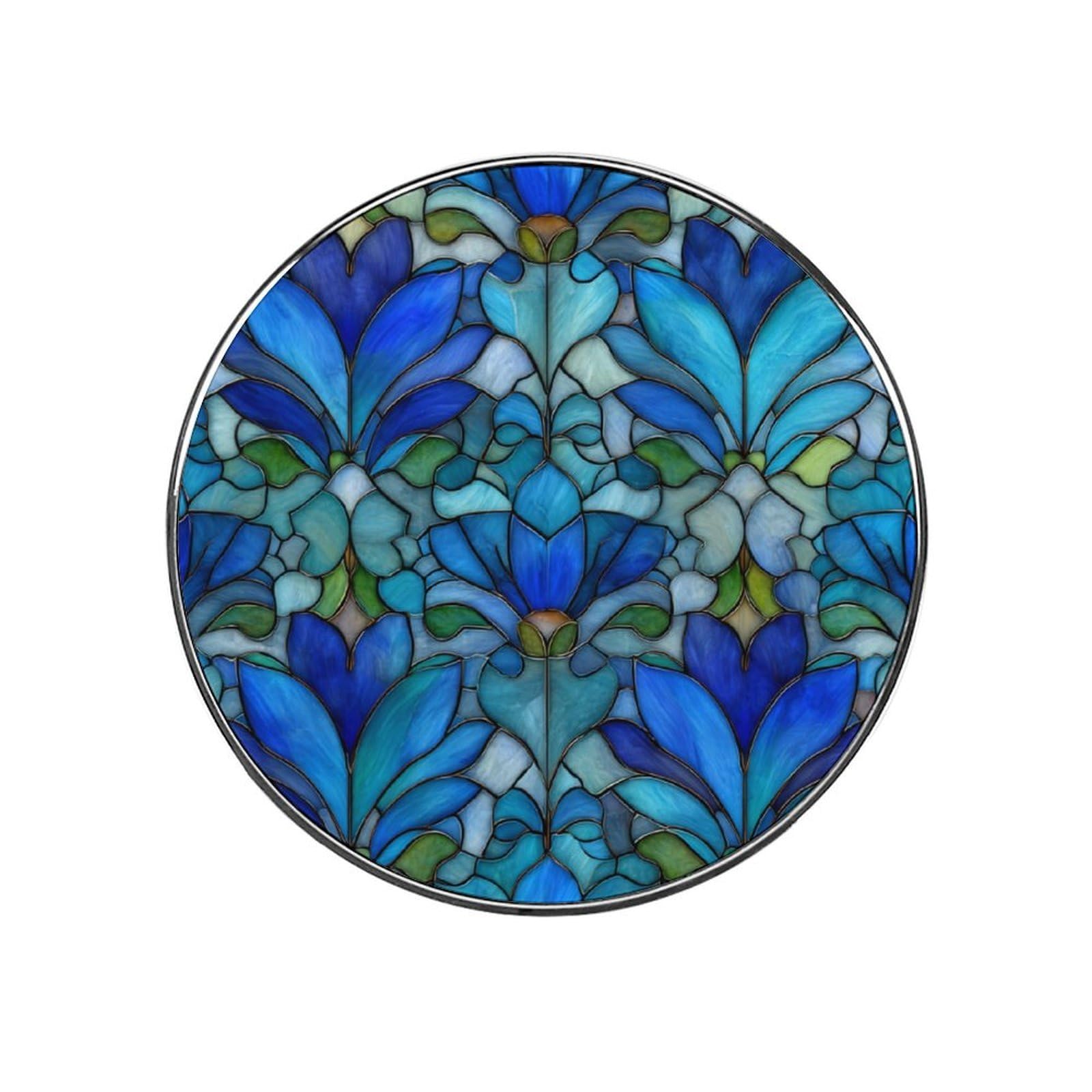 Blue Stained Glass Floral Plants Pattern Fridge Magnets DIY Art Round Magnetic Refrigerator Sticker for Home Kitchen Car Garage Decor