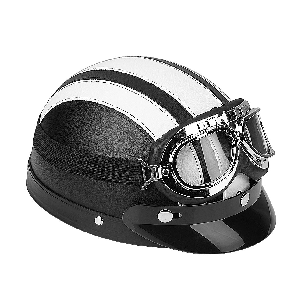 Casco da Moto Leggero con Occhiali di Protezione UV Sciarpa in Pelle Rimovibile Mezza Casco Moto Aperto Mezza Casco Aperto in Pelle Moto per Cruiser