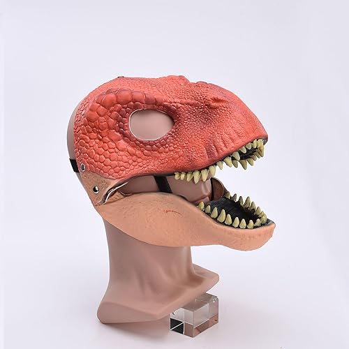 Miniatura 5 de MANMAOHE Máscara de dinosaurio de Halloween, máscara de látex suave, máscara de dinosaurio con mandíbula móvil, máscara de cabeza de dinosaurio