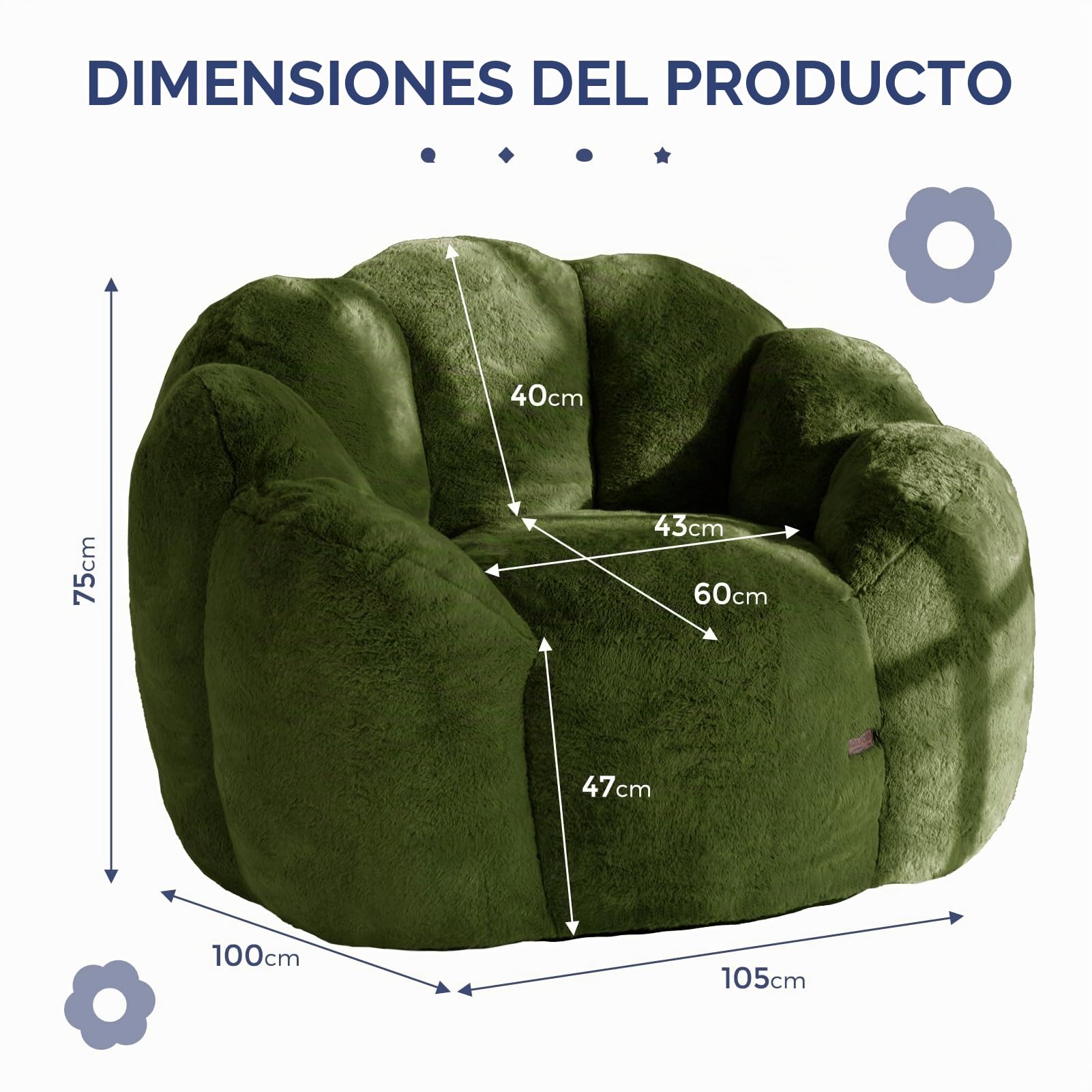 MAXYOYO Sillón Puff, Sofá Puf con Forma Floral, Incluye Relleno, Suave Sofá de Suelo de Piel Sintética, Tamaño Gigante, Ideal para Sala de Estar y Dormitorio