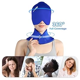 ComfiTECH Cold Cap and Neck Ice Pack Wrap Gel Combo, Care Package for Head and Cervical, Blue