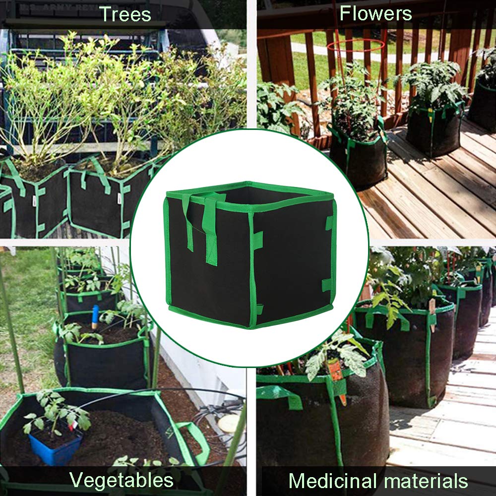 5 Piezas Bolsa de Cultivo Cuadrada, Bolsa de Cultivo de Plantas, Saco Tierra Jardin, Saco de Patatas, Patatas de Siembra Bolsa, Jardineras Exterior Balcon Tomatera Orquidea Interior con Asas(10Galone)
