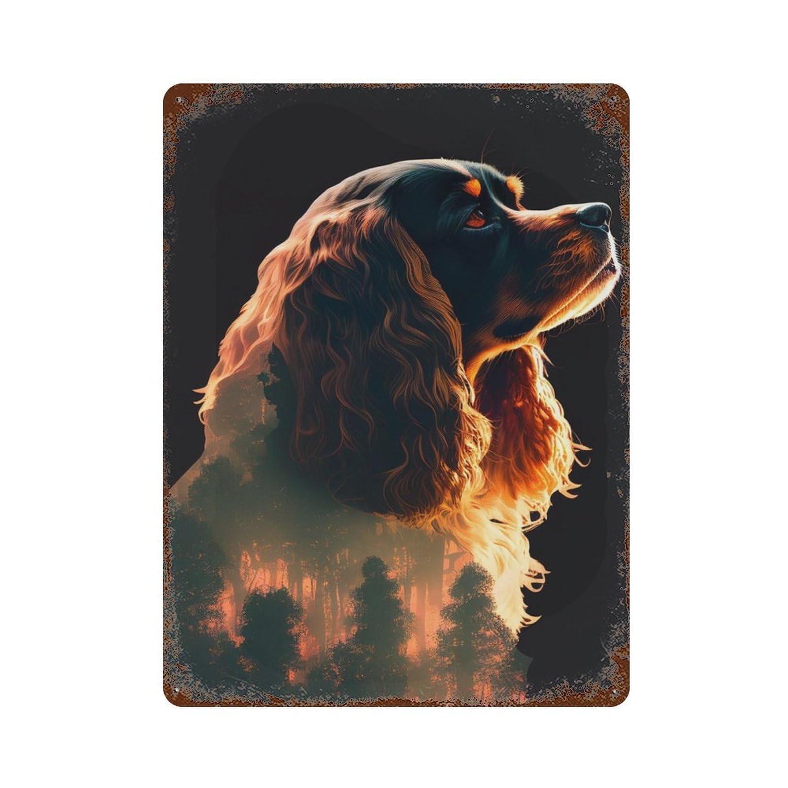 Garage Style Cavalier King Forest Retro Distressed Metal Wall Sign 15.7"x11.8", Novelty Wall Decor for Bar And Workshop