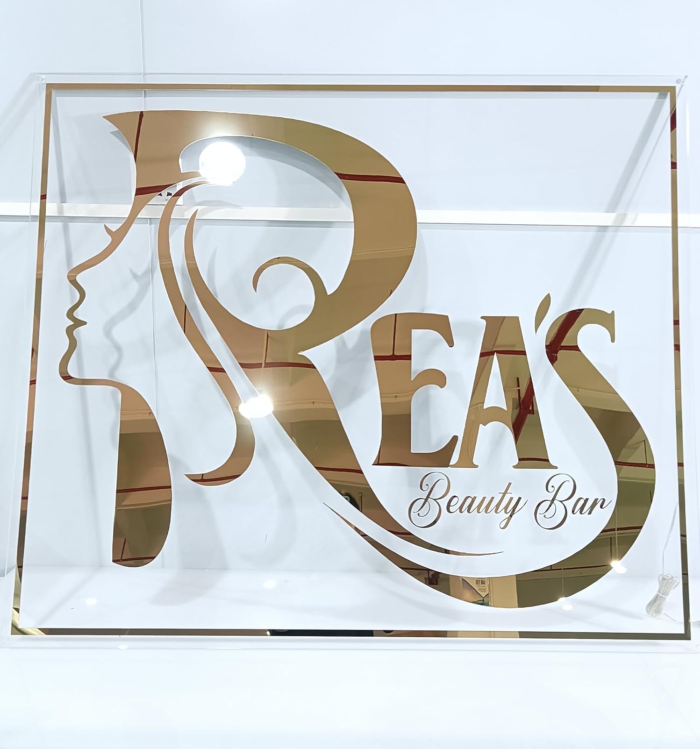 Personalized Floating Acrylic Business Sign, Business Neon Lights Mirror Logo Sign, Personalized Acrylic Business Sign, Customize Logo Fonts and Colors (Square)