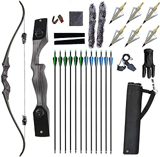 Vogbel Recurve Bow and Arrows Set 58" Archery Takedown Longbow Right Hand Bow Riser Bamboo Limbs for Adults Hunting Target Shooting 25-65lb