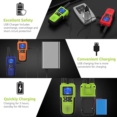 Miniatura 10 de 4 Walkie Talkies recargables de largo alcance para adultos  Radios de 2 vías de la NOAA  con auriculares y micrófono cargador USB de batería alertas